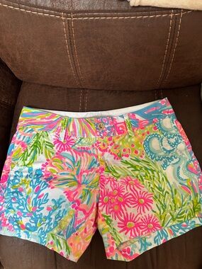 Lilly Pulitzer Pink Aqua Lime Floral Bermuda Shorts